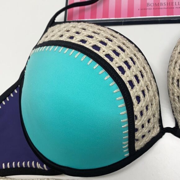 🔥🏖VICTORIA SECRET  swimsuit The Fabulous/push-up  cheeky  green/purple New - Picture 8 of 8
